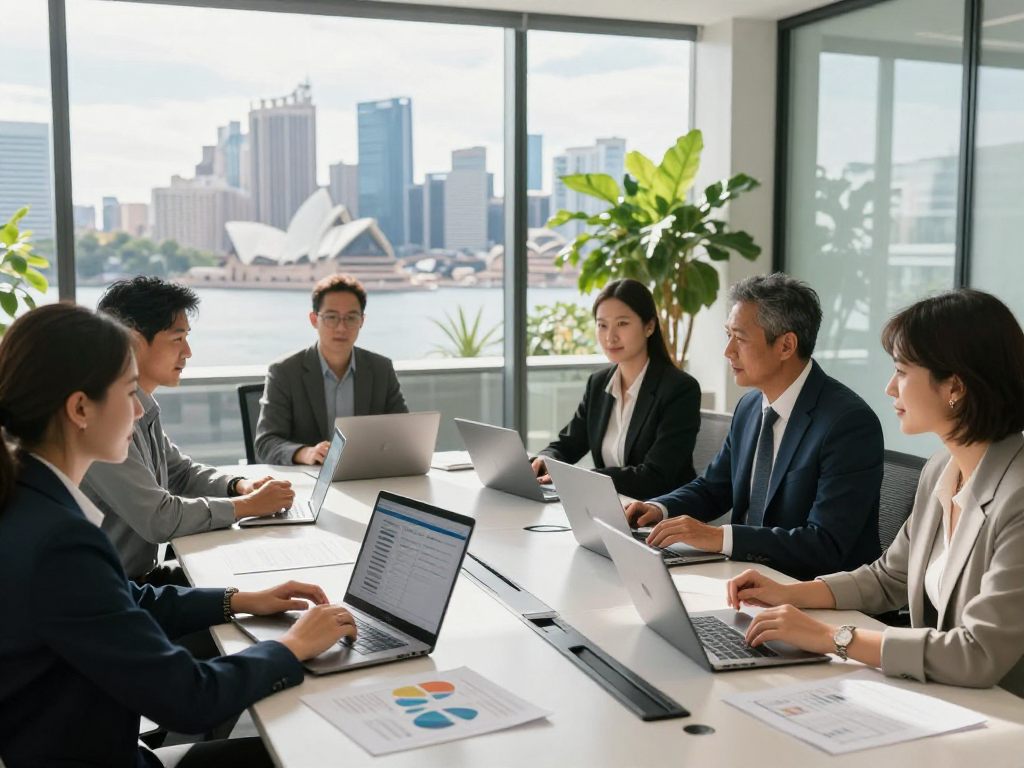 Property management services Sydney team collaborating on strategies in a modern office.